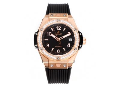 MS Factory Hublot Geneve chronograph black Big Bang Rose gold steel case with White diamond Watch